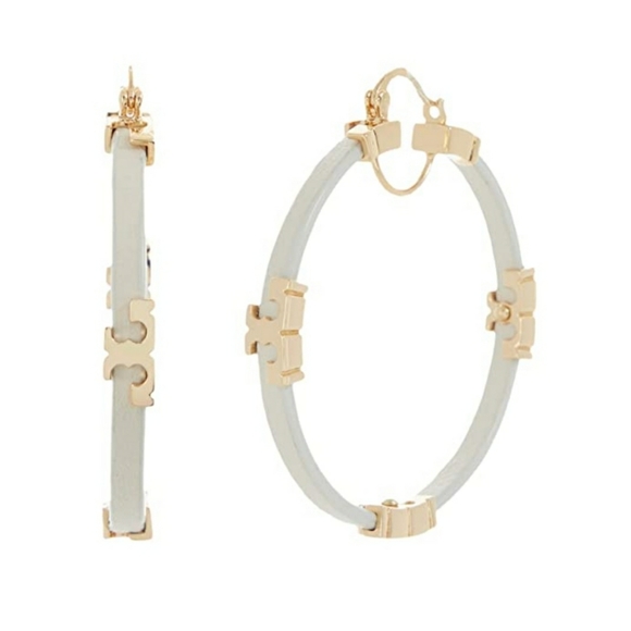 Tory Burch Kira Leather Hoop Earrings - Picture 2 of 6